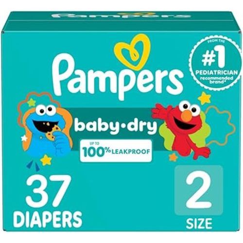 Pampers Diapers - Baby Dry - Size 2, 37 Count, Absorbent Disposable Infant Diaper (Packaging May Vary)