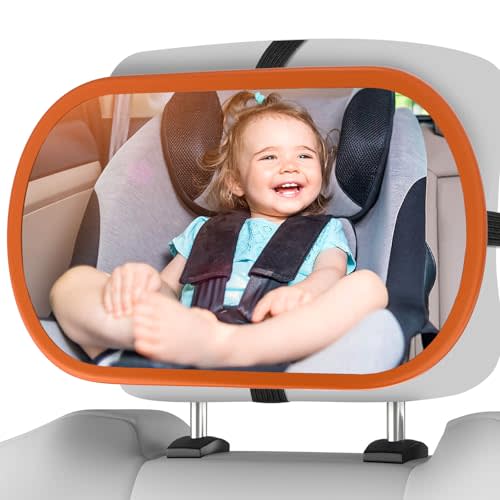 BOEYOS Baby Car Mirror, Safety Car Seat Mirror for Rear Facing Infant, Clear Wide View, 360°Rotation, Easily Observe the Baby Move, Secure, Shatterproof, Crash Tested and Certified(Orange)