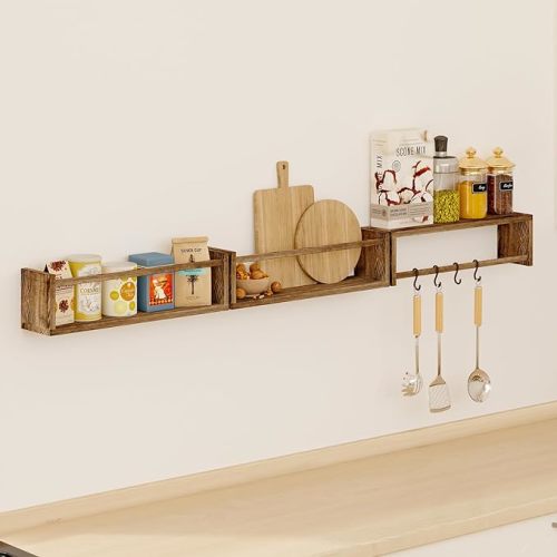 Fixwal Nursery Book Shelves, 16.5 Inch Floating Bookshelves for Wall Set of 3, Baby Nursery Decor, Solid Wood Wall Mounted Shelves for Books, Toys and Decor Storage (Brown) - 16.5in