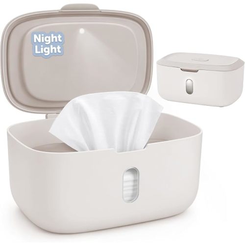 Jool Baby Wipes Dispenser with Built-in Nightlight – Pull Out One Wipe At a Time – Holder Fits Standard Continuous Wipes (Oatmeal)