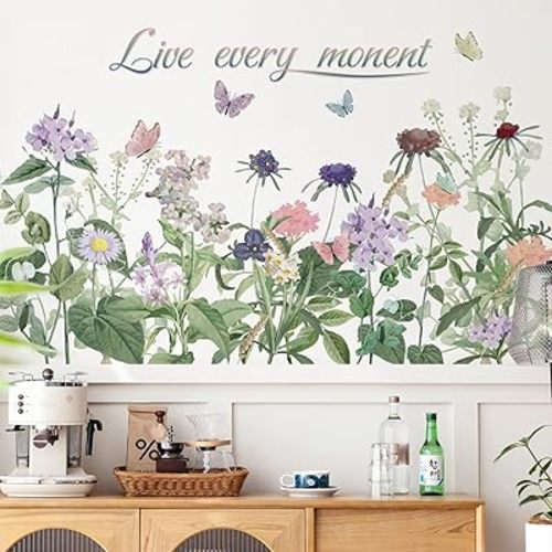 AM AMAONM Removable Green Plants Wall Stickers DIY Flower Vine Wall Decals 3D Peel and Stick Leaf Butterfly Floral Wall Decor for Home Wall Corner Kids Girls Bedroom Living Room Decoration (A)