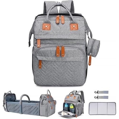 Diaper Bag Backpack Diaper Bag Multifunctional Waterproof Diaper Bag with Changing Station Travel Backpack with Changing Pad, Pacifier Case & Stroller Straps(Grey)