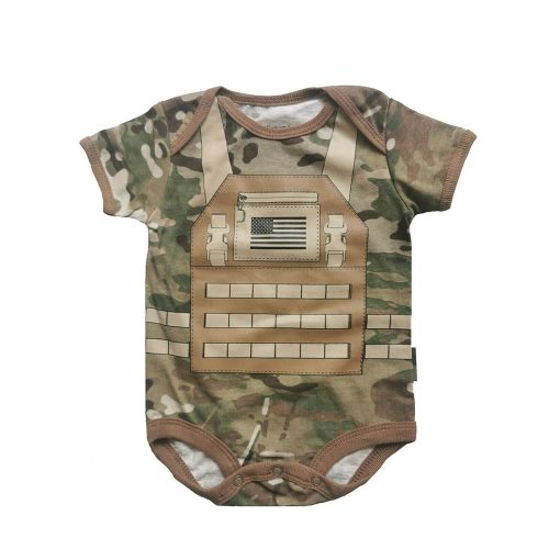 Army Air Force Future Soldier Multicam Camo Short Sleeve Baby Flak Jacket Bodysuit (6-9 Months)