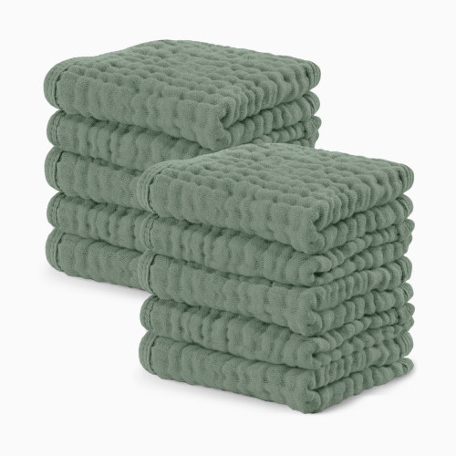 Comfy Cubs 6-Layer Muslin Baby Washcloths Set - Fern, 10