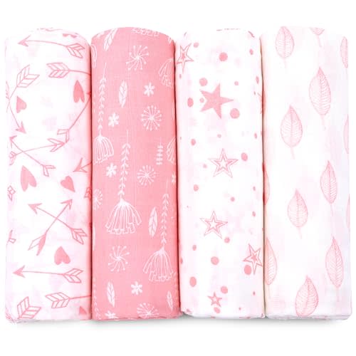 Bublo Baby Muslin Swaddle Blankets, Swaddle Blanket for Baby Boys and Girls, 4-Pack Breathable Premium 100% Cotton Baby Receiving Blankets, Exta Large Size 47x47 Inches, Pink