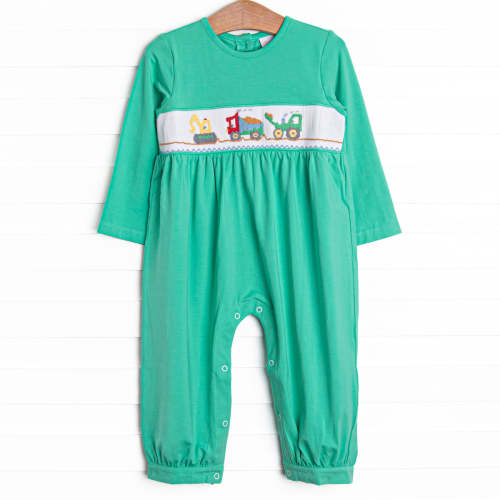 On the Job Smocked Romper, Green
–
Stitchy Fish