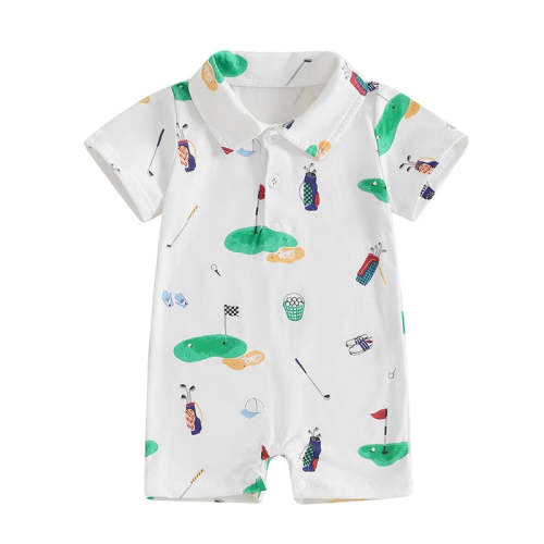 Baby Boy Girl Golf Romper Half Button-up Lapel Neck Short Sleeve Jumps – August + Willow