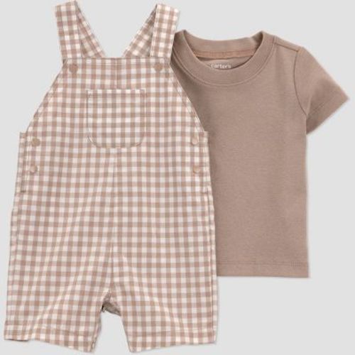 Carter's Just One You® Baby Boys' 2pc Gingham Overalls Set - Brown 3M
