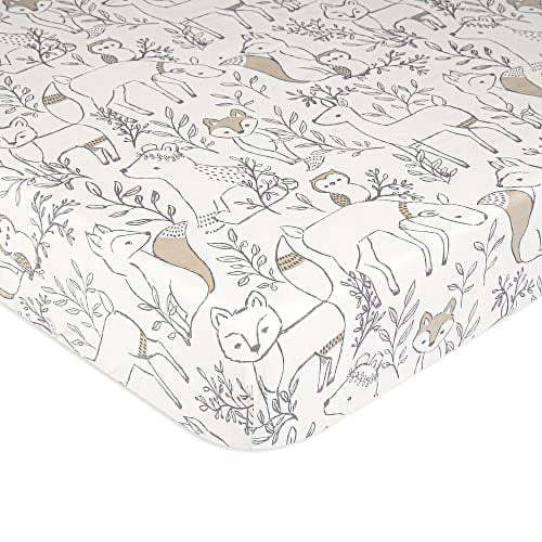 Crane Baby Ezra Crib Fitted Sheet - Woodland Animal 100% Cotton Sateen - Crib/Toddler Bed Sheet