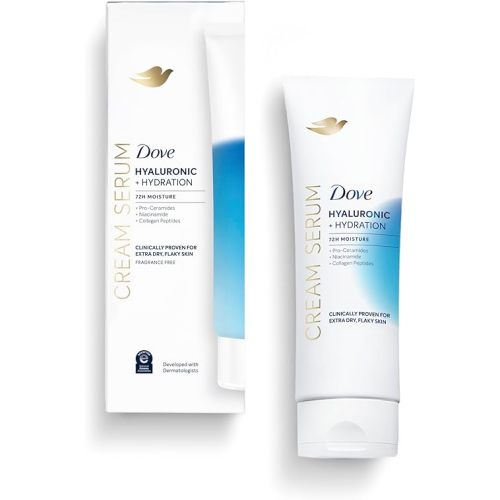 Dove Body Cream Serum Hyaluronic + Hydration for Extra Dry, Flaky Skin, with Pro-Ceramides, Niacinamide and Collagen Peptides Lotion, 8 oz