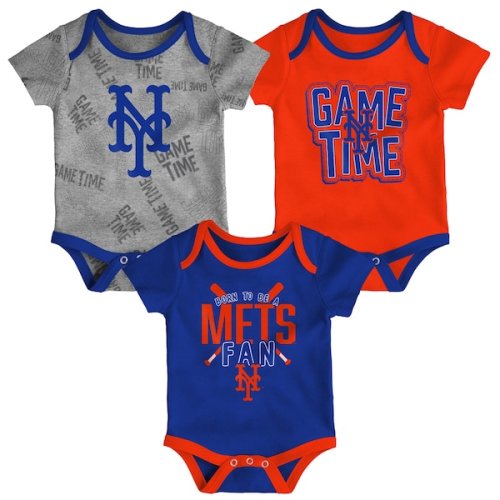 New York Mets Newborn & Infant Game Time Three-Piece Bodysuit Set - Royal/Orange/Heathered Gray