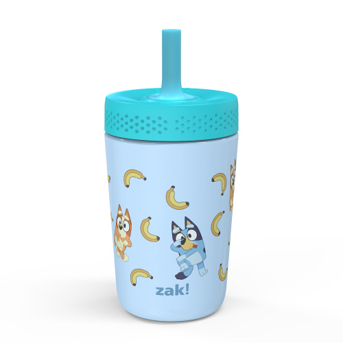 Zak Designs 12oz Bluey Kids Straw Tumbler, Stainless Steel Vacuum Insulated Kincaid Tumbler with Silicone Straw Utilizing Leak-Proof Valve, Travel Straw Tumbler