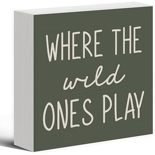 Where The Wild Ones Play Wood Box Sign Desk Decor, Nursery Kids Room Wooden Block Sign Decorations for Playroom Toddler Boys Girls Room Wall Tabletop Shelf Decor Baby Shower Gifts for Newborn