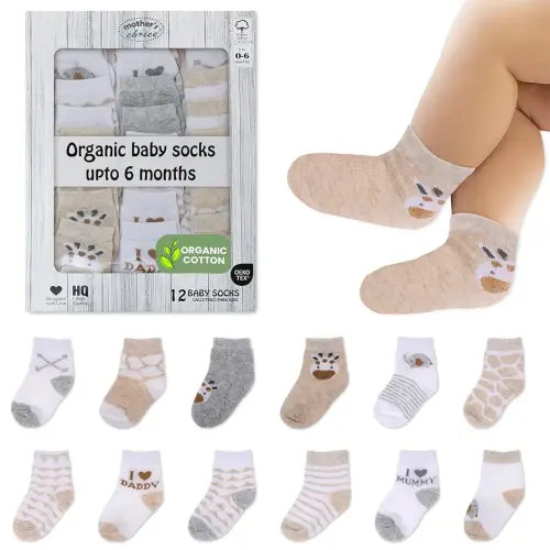 Mother's Choice Organic Cotton Baby Socks, 12 Pairs, Unisex 0-6 Months - Soft, Hypoallergenic Newborn & Infant Socks - Baby Girl & Boy Gifts