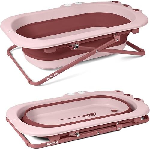 Beberoad Love Collapsible Toddler Bathtub Baby Bathtub from Newborn to Toddler Portable Infant Bathtub Height-Adjustable (Pink)