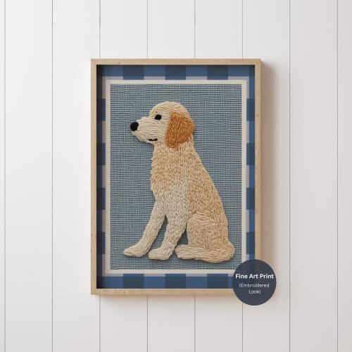 Golden Retriever Print, Thread-Style Dog Illustration