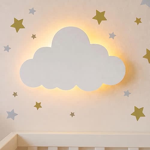 KALEOLI Cloud Night Light for Nursery - Dimmable & Rechargeable Kids Wall Lamp for Bedtime Routines - Crib & Baby Room Decor Night Light - 68Pcs Star Wall Decals Included