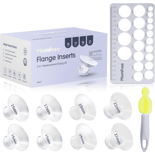 8PCS Flange Sizing Kit 15/17/19/21mm for 24mm Flanges/Shield, Soft Silicone Flange Insert Compatible Momcozy/Spectra/Medela Breast Pump, Breast Pump Essential kit(with Nipple Rulers and Storage Bag)