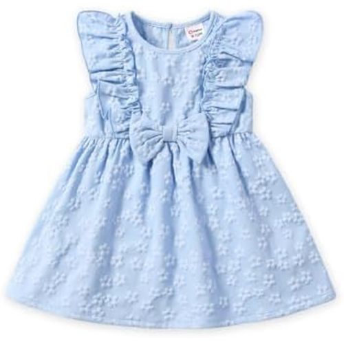 PATPAT Toddler Baby Girls Summer Dresses Spring Clothes Flower Sundress Ruffle Sleeve Bowknot 3-24 Months