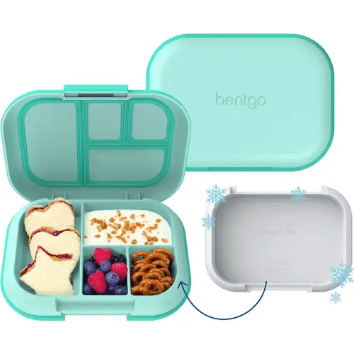 Bentgo Chill Kids Leak-Proof Lunch Box - 4-Compartment Bento Box with Built-In Ice Pack, 3.3 Cup Capacity, PFAS & BPA-Free, Microwave & Dishwasher Safe, Ideal Size for Ages 3 to 7 (Aqua)