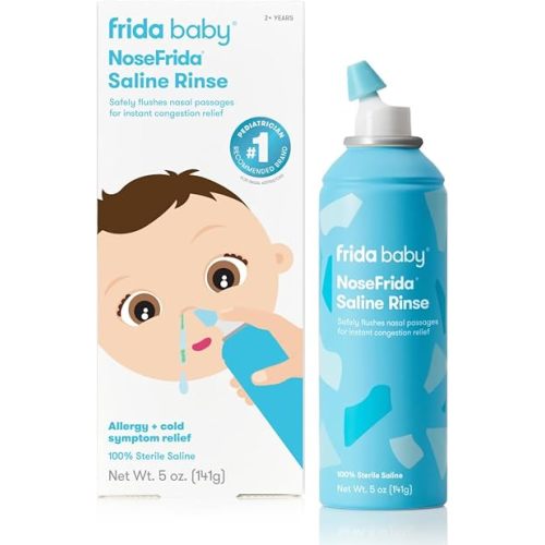 Frida Baby Saline Rinse for Baby & Toddler, Instant Congestion Relief & Allergy Relief, Flush Out Allergens, Mucus, Pollen, Dust, Safe for Daily Use