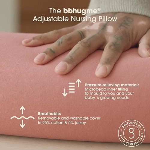 bbhugme Adjustable Nursing Pillow - Breastfeeding, Bottle Feeding, Baby Support - Adjustable Firmness and Fit - Washable Pillow Cover - Dots