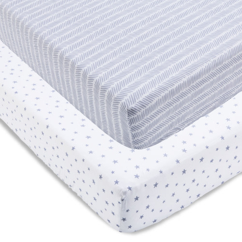 Parent's Choice 2-Pack Cotton Fitted Crib Sheets for Baby Boys and Girls, Grey Chevron Print, for Crib Bed