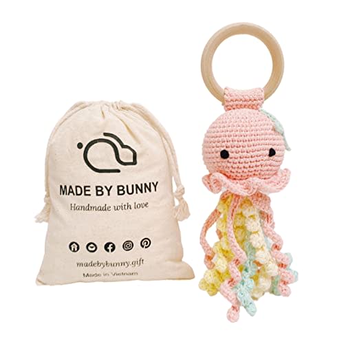 Bunny White Bunny rattles Toy for Young Children, Handmade Woolen Toy with Strict Quality Testing Process, Usable as House Decoration (Jellyfish)