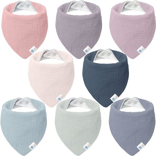 Lulumoon Muslin Baby Drool Bibs 100% Cotton 8 Pack - Dream Colour Pack