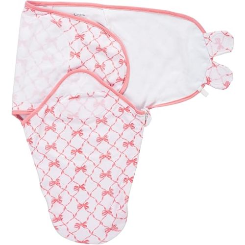 LollyBanks Baby Swaddles 100% Organic Cotton, 3-6 Months Baby Girl Swaddles with Easy Change Zipper, Swaddle Sack for Newborn Girls (Pink Bow Print)