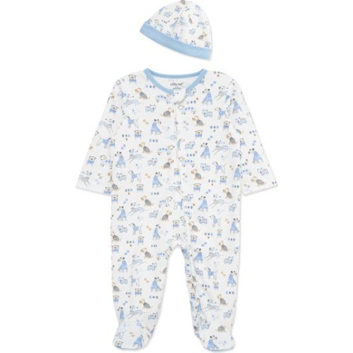Little Me Puppy Lines Footie & Hat Set | Nordstromrack
