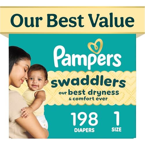 Pampers Swaddlers Diapers, Size 1 (8-14 lbs), 198 Count, Fragrance Free, Hypoallergenic, Absorbent, Pediatrician Recommended, Skin Safe