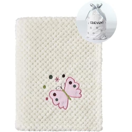 CREVENT 30''X40'' Cute Cozy Fluffy Warm Baby Blanket for Girls Infants Toddlers' Bedding Crib Cot Stroller, Baby Shower Birthday Newborn's Gift Ivory- Butterfly