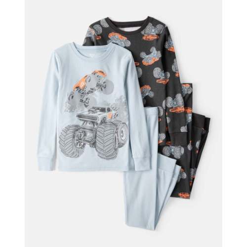 Boys Monster Truck Print 100% Cotton Long-Sleeve 4-Piece Pajamas - Blue - Carter's | Carter's
