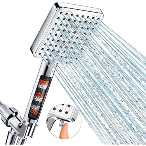 Filtered Shower Head - 6 Modes High Pressure Handheld Shower Head with Filter Mineral Beads, Detachable Handheld Showerhead Set with Stainless Steel Hose and Shower Arm Bracket