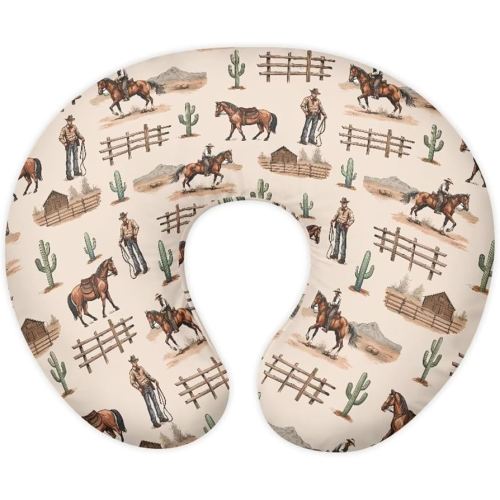 Cow Boy Nursing Pillow Cover for Baby Boys Breastfeeding Pillow Slipcover with Hidden Zipper Nursing Pillow Case for Newborn Girls Horse Breast Feeding Pillowcases Stain Resistant Beige