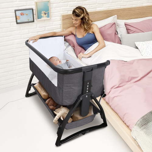 Adnoom Baby Bassinet Bedside Sleeper, Baby Bed to Babies Cradle, Adjustable 7-Level Height Portable Bed for Newborn/ Infant/ Baby Boy/ Baby Girl (Light Gray)