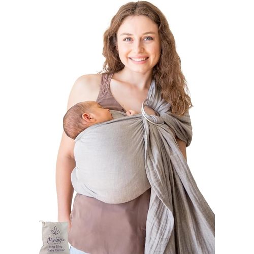 Ring Sling Baby Carrier 100% Cotton Muslin Front and Chest Newborn to Toddler Carrier and Baby Sling (Grey)