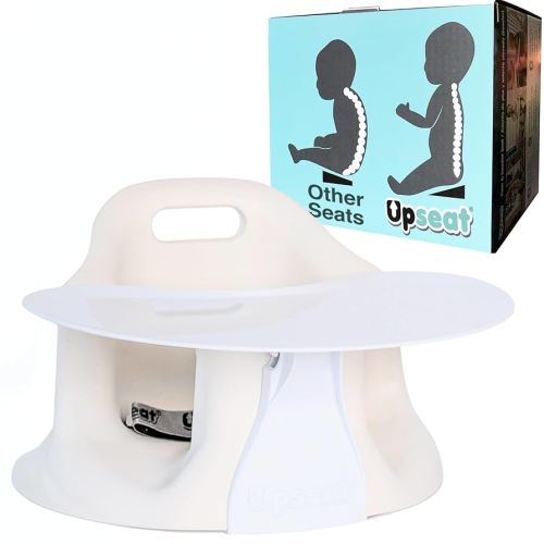 Upseat Baby Floor Seat Booster Chair for Sitting Up with Removable Tray for Meals and Playtime, Developed with Physiotherapists for Safe and Healthy Hip Development and Posture, Made in Canada (Coconut)