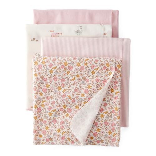 Carter's Baby Unisex Receiving Blankets 4-Pack, Soft Breathable Cotton Swaddle & Stroller Covers Lightweight Nursery Essentials 40” x 30" (Pink/Ivory/Floral)