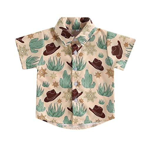 Western Baby Boy Clothes Button Down Short Sleeve Shirts Country Cowboy Dress Shirt Tops Summer Vintage Clothes