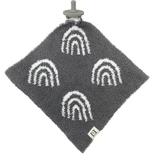 Rainbow Baby Lovey Pacifier/Teether Holder 10"x10" - DreamSoft Plush Fluffy Cuddly Soothie Reversible Mini Comfort Blanket - Cute Newborn Gift Essential for Babies Boys and Girls (Charcoal/White)