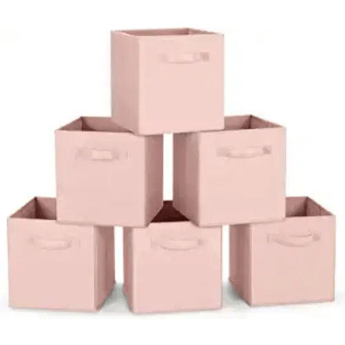 MaidMAX Fabric Storage Bins, Cloth Cube Storage Bins for Home Bedroom Closet Drawers Organizer, Foldable, Pink, 10.5×11 inches, Set of 6