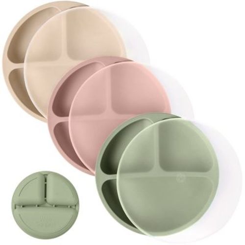 Weesprout Silicone Plates With Lids For Babies & Toddlers, 3-pack