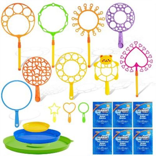 Joyfy 21 Pcs Giant Bubble Wands Set with with Tray, Bubble Maker Wands Bulk with Assorted Shapes for Kids Toddlers Summer Outdoor Play, Party Game