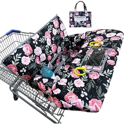 Basumee Shopping Cart Cover for Baby High Chair Covers for Restaurant Seat Grocery Cart Cover for Babies Girl Boy Cart Covers with Storage Pouch Baby Shopping Cart Cover, Black Flower