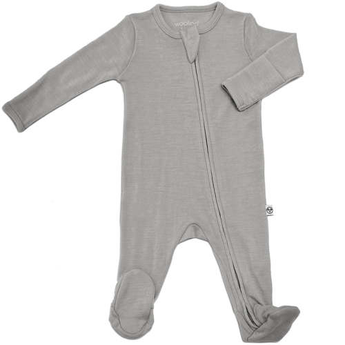 Footie Pajamas, Merino Wool, Dove 0-3 Months