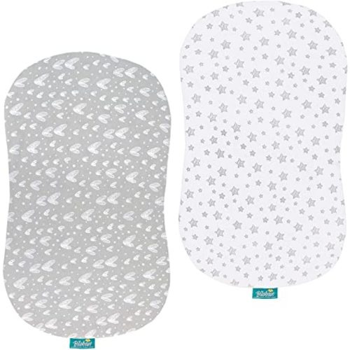 Bassinet Sheets Compatible with Halo Bassinest Swivel, Flex, Glide, Premiere & Luxe Series Sleeper, 2 Pack, 100% Jersey Knit Cotton Sheets, Breathable and Heavenly Soft, Grey and White Print for Baby - Gray - for Halo BassiNest Swivel Sleeper