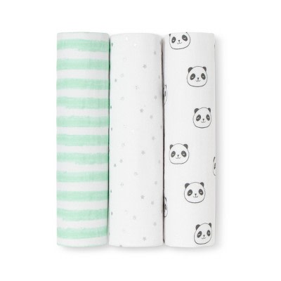 Cloud Island Muslin Swaddle Blankets - Pandas, 3