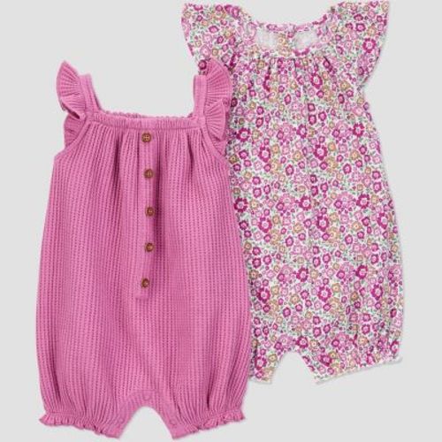 Carter's Just One You® Baby Girls' Floral Geo 2pk Romper - Purple 3M: Sleeveless, Crew Neck, Snap Closure